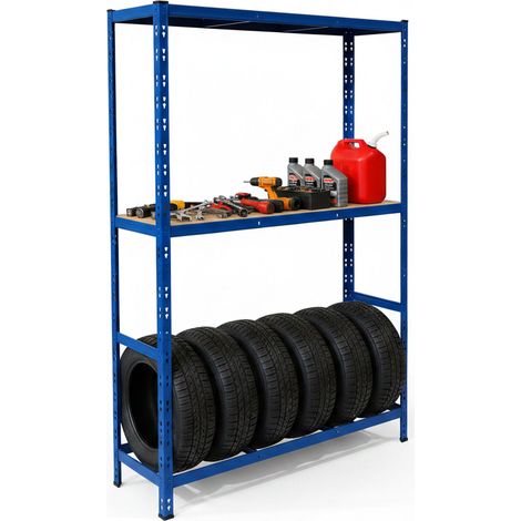 Relaxdays scaffale per 6 pneumatici, HxLxP 180x120x40 cm, portata 450 kg, acciaio, sistema a incastro, officina, blu