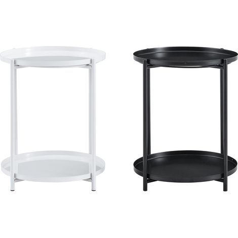 Table d'appoint ronde 2 niveaux en métal, 42×52 cm, style scandinave noir et blanc (1/5)