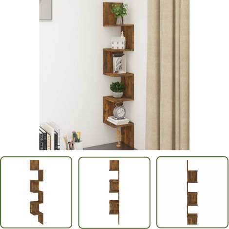 The Living Store Wand-Eckregal Räuchereiche 20x20x127,5 cm Holzwerkstoff - Wand Regal - Eckschrank - Wohnraum Deko - Stauraum Möbel - Holz Werkstoffe (1/5)