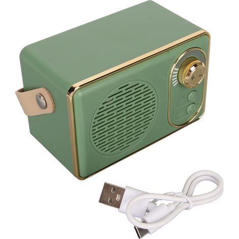 Enceinte Bluetooth 5.0 rétro vintage, mini enceinte Bluetooth, lecteur MP3 rechargeable avec carte mémoire, entrée auxiliaire et port USB, idéale pour le camping et les fêtes (vert). (1/5)