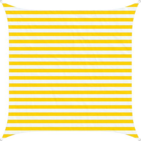Voile d'ombrage à rayures jaunes et blanches, 2,5 x 2,5 mètres, tissu Oxford 100% polyester. (1/5)