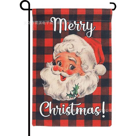 Joyeux Noël Aquarelle Buffalo Check Plaid Père Noël Drapeau De Jardin Vertical Double Taille, Décoration Extérieure De Jardin De Vacances D'hiver 30x45cm Autre décoration pour Noël