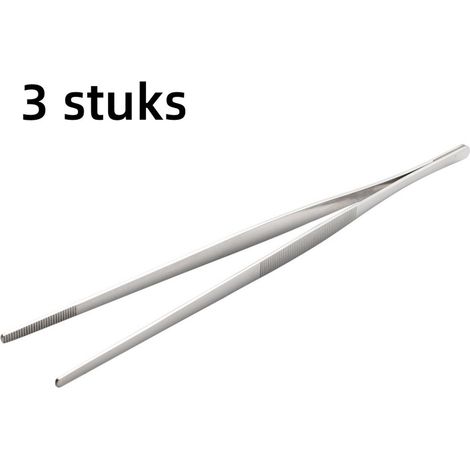 ZHIJIA PREMIUM Lot de 3 pinces de cuisine coréennes en acier inoxydable, antidérapantes et résistantes à la chaleur, pour barbecue, viande et buffet, 30,5 x 7 cm, argentées (1/5)