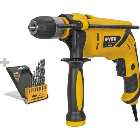 Perceuse à percussion 850W + Coffret de 8 Forets ACIER Ø 3 à 10mm Perçage - Vissage Haute Qualité VITO