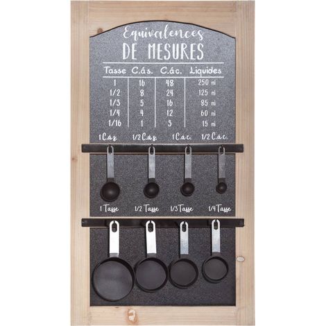 Atmosphera – Tableau mesure de cuisine 40 x 70 cm – 8 cuillères-mesurettes intégrées – Cadre en bois MDF et fond en acier inoxydable (1/4)