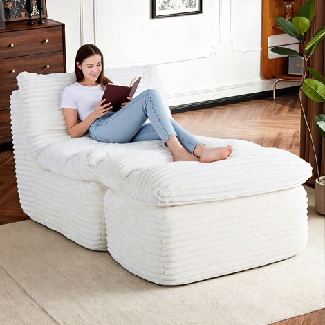 Fauteuil relax sans cadre et sans montage, design ergonomique avec repose-pieds, mousse mémoire haute densité pour un confort optimal, idéal pour le salon, la chambre, le bureau ou l’appartement,beige (1/5)