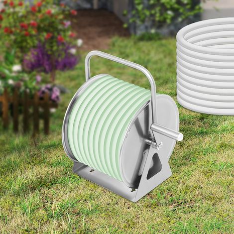 Support de bobine de tuyau de jardin mural en acier inoxydable, support de stockage de tuyau d'eau, capacité de 50m, 27.5 20 43cm (1/5)