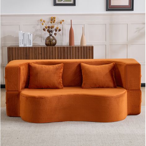 Canapé-lit pliable 2 places en mousse haute densité, sans montage, orange, OKWISH (1/5)