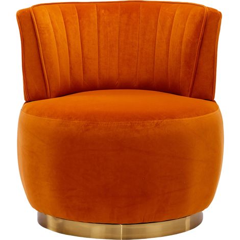 Fauteuil pivotant en velours avec dossier ergonomique et structure bois-métal, orange, 62,5x62x69,5 cm (1/5)