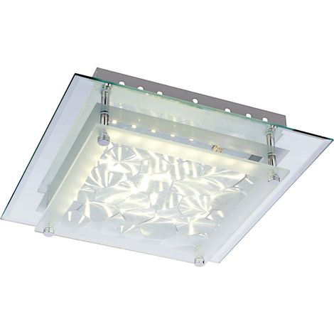 Plafoniera lampada da soffitto in cristallo lampada in vetro da soggiorno, vetro con motivo cristallo cromo satinato, 1x LED 12 watt 960 lumen bianco neutro, HxLxL 6x28x28 cm