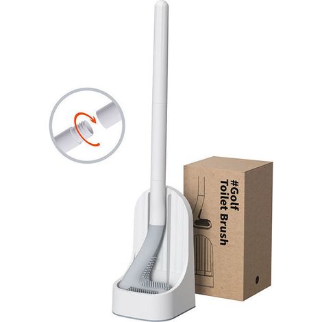 royaluxe -Brosse de Toilette en Silicone de Golf Brosse de Toilette de Nettoyage Mural détachable à Long Manche avec Jeu de Supports(Blanc) (1/5)