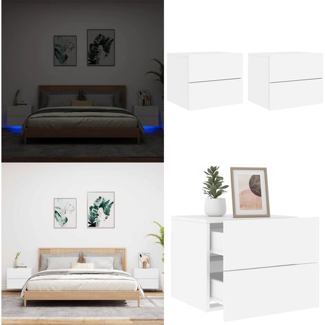 Wand-Nachttische mit LED-Leuchten 2 Stk. Weiß - Wandlampe - Nachttisch Mit Beleuchtung - Wohnzimmer Dekoration - Regal - Holzregal - Home & Living (1/5)