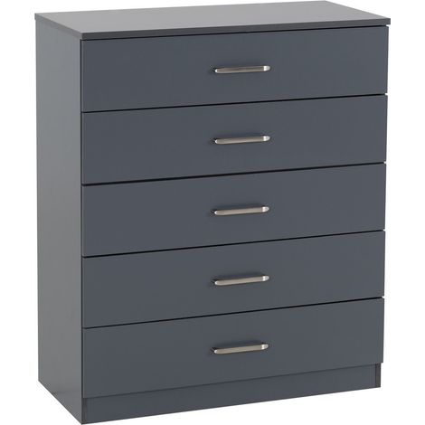 Dakota 5 Drawer Chest - L36 x W75 x H90.5 cm - Dark Grey