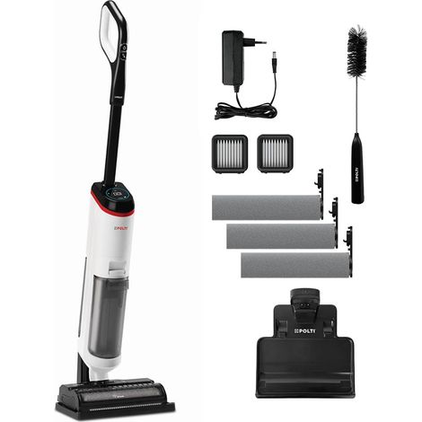 Polti Rollysteam WD50C Cordless, Lavapavimenti con Funzione Vapore e Aspirapolvere, 450 W, Pulizia Completa in un solo Passaggio, Senza Fili, Auto Pulizia, Bianco
