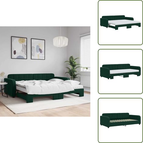 vidaXL Tagesbett Ausziehbar mit Matratzen Dunkelgrün 90x200 cm Samt (1/5)