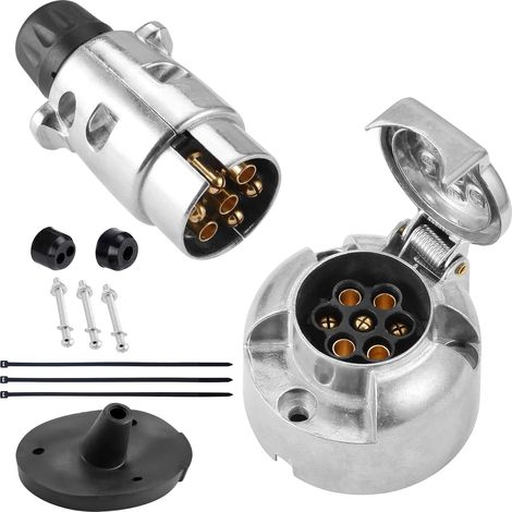 Prise de remorque en métal à 7 broches, prise mâle femelle en aluminium avec accessoires d'installation pour caravane et camping-car (1/5)