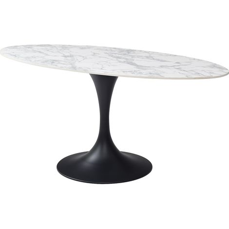 Table à manger 8 personnes en céramique et métal noir - Effet marbre blanc - ELVA de Maison Céphy