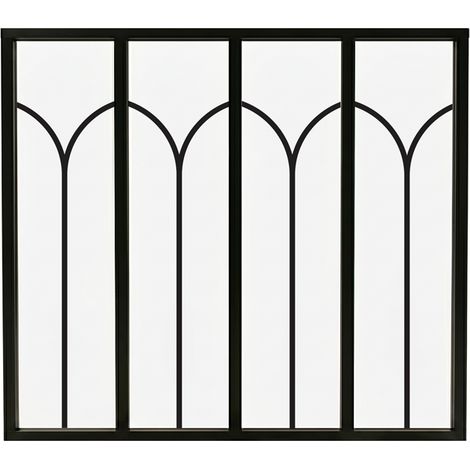 Verrière atelier intérieure aluminium noir 4 vitrages 135 x 117 cm - Décor art déco - Arcade - noir et transparent - Verre trempé (1/5)