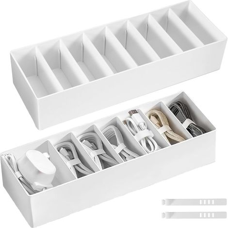 2 Pièces Boite Rangement Cables, pour Ranger Les Câbles de Charge Boite Range Cable, Boites Rangement Cable et Chargeur, Compartiment Ajustable avec Organisateur de Câbles (1/5)