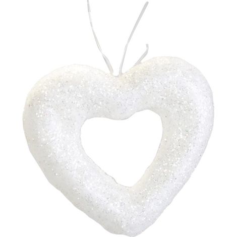 Set di 6 cuori in polistirolo bianco iridescente da 5,5 cm in una scatola in PVC (1/3)