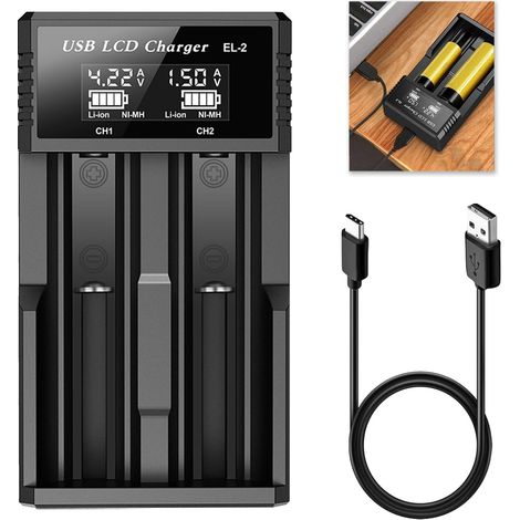 Cargador de batería 18650, cargador inteligente de batería 26650, cargador rápido con pantalla LCD, cargador universal para baterías de iones de litio 21700, 18490, 18350, 17670, 17500, RCR123A, Ni-MH