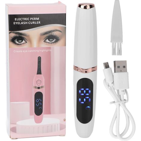 Recourbe-cils électrique USB rechargeable, contrôle intelligent de la température, chauffage automatique, blanc, portable. (1/5)