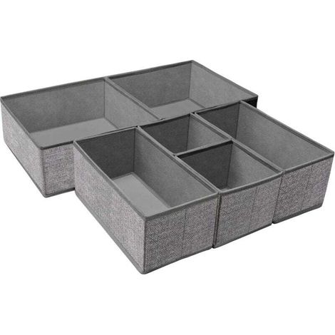 Foldable Underwear Drawer Organizer, Wardrobe Divider, Clothes Socks Storage Box (6 Compartments, Gray) (1/4)