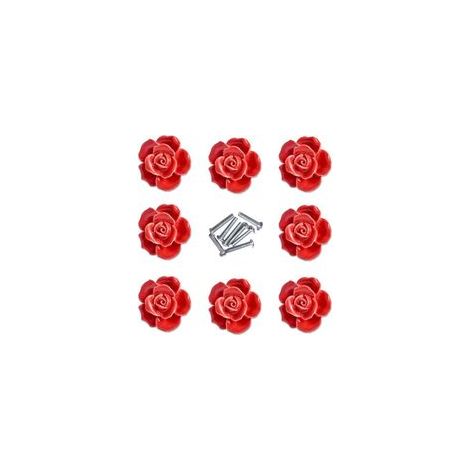 8pcs élégante rose rouge tire fleur boutons de meuble en céramique poignées de tiroir de placard