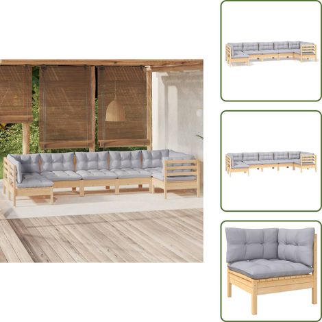 Gartenmöbel - vidaXL 7-tlg. Garten-Lounge-Set mit Grauen Kissen Kiefernholz - Terrassenmöbel (1/5)
