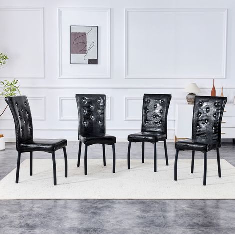 MEUBLIV Lot de 4 chaises de salle à manger noires – style vintage, dossier capitonné (1/5)
