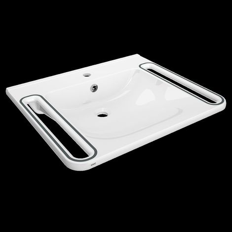 KWC Einzelwaschtisch, MEDCARE, MIRANIT, 650x150x550 mm, Weiß/grau, Hl, Ül, Gr (1/2)