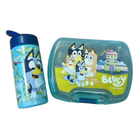 Set Repas Enfant Bluey avec Boîte à Gouter et Gourde 420ml Plastique bleu pour Ecole et Sorties (1/3)