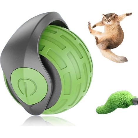 Jouet interactif pour chat avec queue remplaçable, balle plastique rayée rechargeable USB, mouvement aléatoire - Vert (1/5)