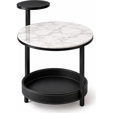 Design Couchtisch K30 mit Marmoroptik und Sattelleder Schwarz (1/5)