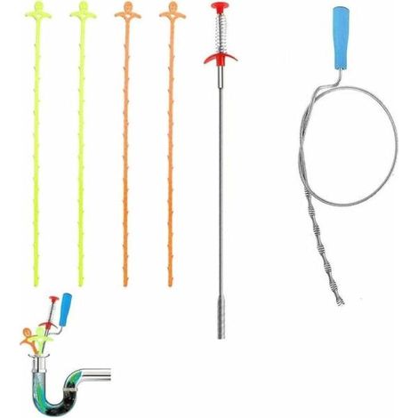 Lot de 6 nettoyants pour évier bouché, drain bouché, outil de nettoyage attrape-cheveux pour déboucher les tuyaux dans la cuisine, la salle de bain (1/5)