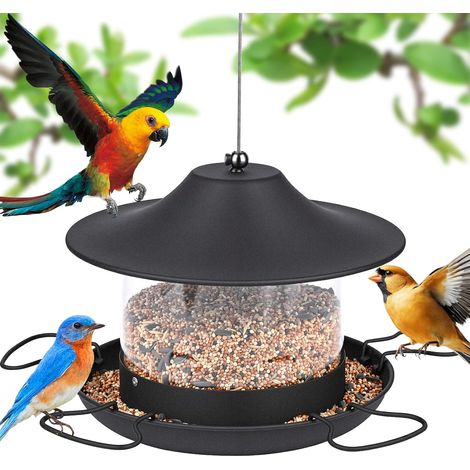1 Mangeoire Oiseaux,Métal,1.8L Capacité,Plateau 360°,Toit Anti-Pluie,Jardin Parc (1/5)
