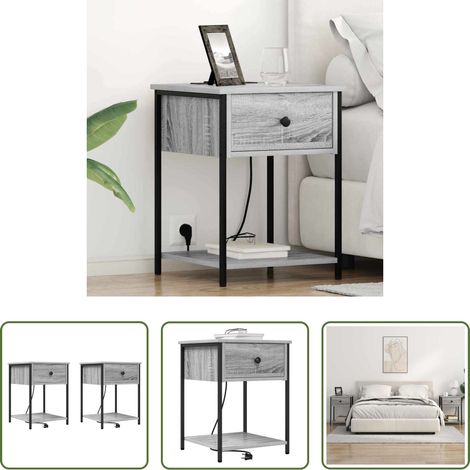 Rangement - Cabinet de chevet avec tiroir 2 pcs Gris Sonoma 42 x 41 x 56 cm (1/5)