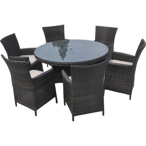 Furniture One 6 Seat Garden Patio Dining Set Fully Assembled - Mix Brown (1/3)