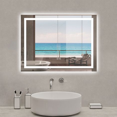 Acezanble Miroir lumineux 80 x 60cm, bluetooth + 3 couleurs + dimmable + anti-buée + mémoire, miroir salle de bain (1/5)