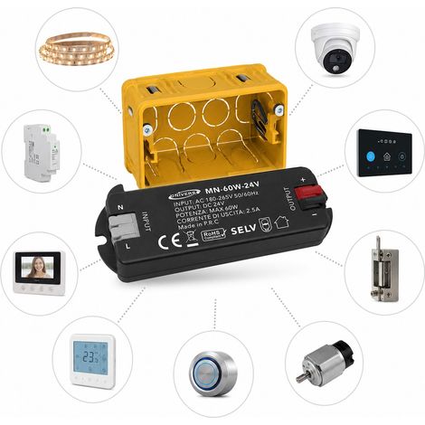 Trasformatore Alimentatore Slim 24V 60W per Scatola 503 Strisce LED Domotica Telecamere Automazioni DC (1/5)