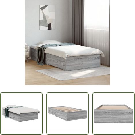 vidaXL Bois d'ingénierie - Cadre de lit avec tiroirs sans matelas sonoma gris 90x200 cm (1/5)