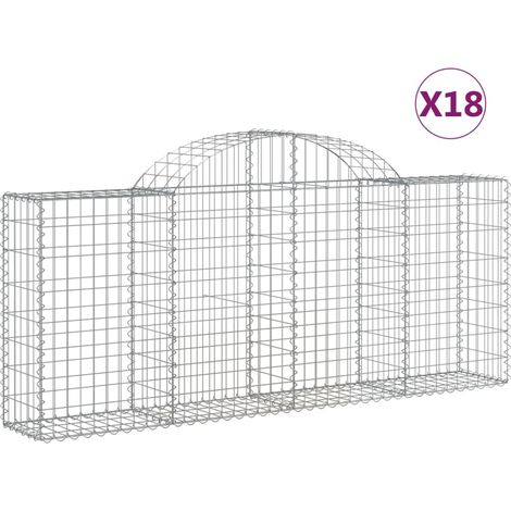 Cestas de gaviones Muro de contención arqueado Valla de jaula 18 piezas 200 x 30 x 80/100 cm Hierro galvanizado Plata 020040494