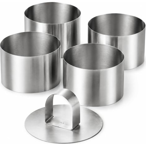8cm Dessert Ring Set, Serving Circle, Round Cake Pot, Stainless Steel Foam Ring, Pastry Ring Set, Dish Display Shape, Equipped with Putter (1/5)