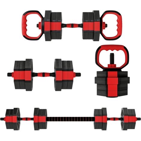 Set di manubri 4 in 1: manubri regolabili da 20 kg e bilanciere, adatti per l'allenamento di forza a casa e in palestra. (1/5)