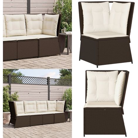 vidaXL Canapé d'angle de jardin avec coussins marron résine tressée (1/5)