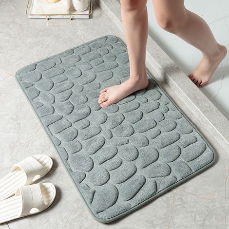 Tapis de bain rectangulaire en polyester à texture galets, séchage rapide, antidérapant, convient pour la maison, la salle de bain, la cuisine, la chambre (Gris, dimensions : 40 x 60 cm) (1/4)