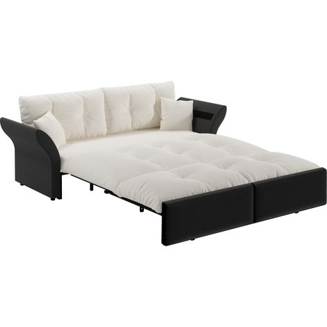 3-in-1 Schlafsofa aus Samt, ausziehbar, 190 cm, beige, mit 2 Kissen (1/5)