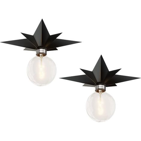 Plafonnier Affleurant- 2 PCS Luminaire étoile Noire Luminaire Proche du Plafond du Milieu du Siècle, Plafonnier Moderne pour Cuisine, Couloir et Salle de Bains, Noir (1/5)