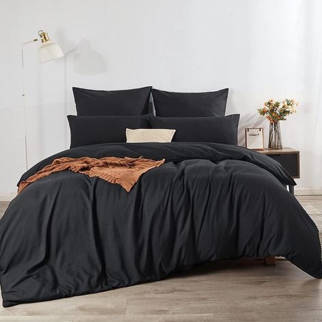 Bettwäsche 200x220 Mikrofaser 200 x 220cm 2x 80 x 80cm 05 Schwarz (1/5)
