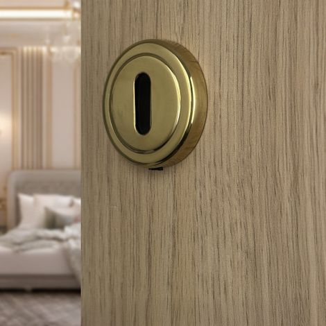 Ouvre&Déco – 2 rosaces de poignée de porte rondes avec liseré AURÉA entrée de clé, Laiton doré poli